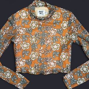 Princess Polly Orange Floral Boho Hippie Cropped Long Sleeve Top Size 4 EUC